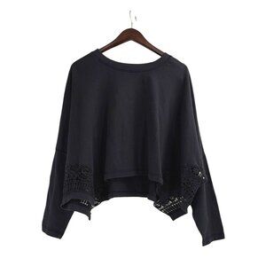 Diesel F-Tara Womens Sweater Oversize Cropped Crochet Lace Black One Size Cozy